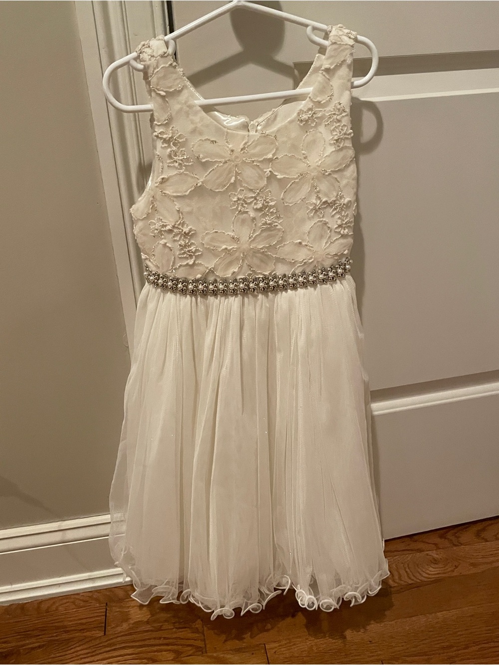 American Princess Cream Floral Lace Dress with Beaded Waist - 6x/7